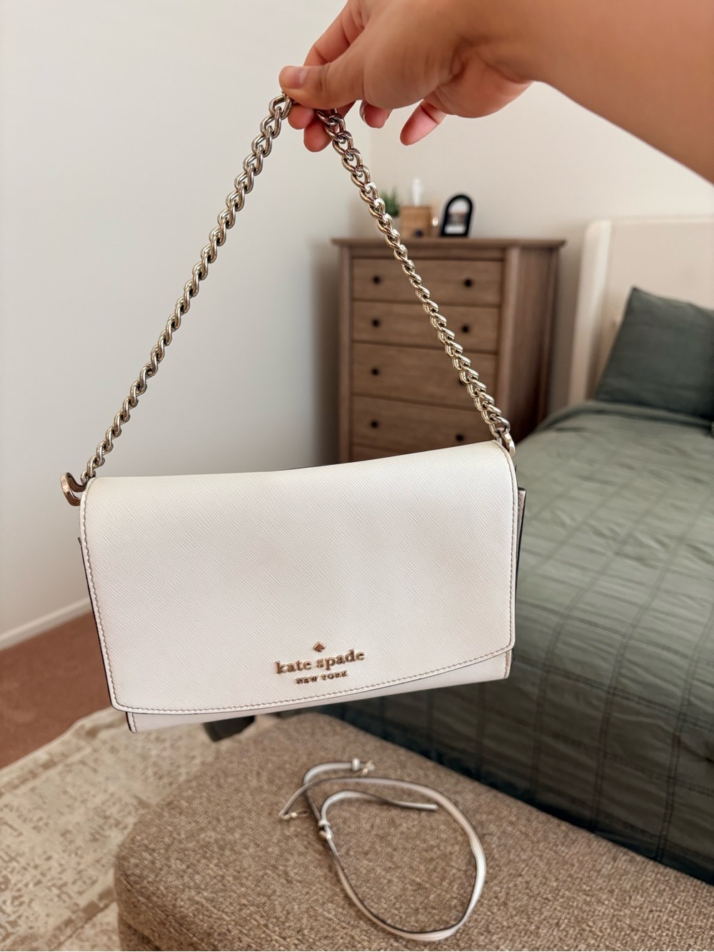 kate spade White Saffiano Leather Chain-Handle Crossbody Bag